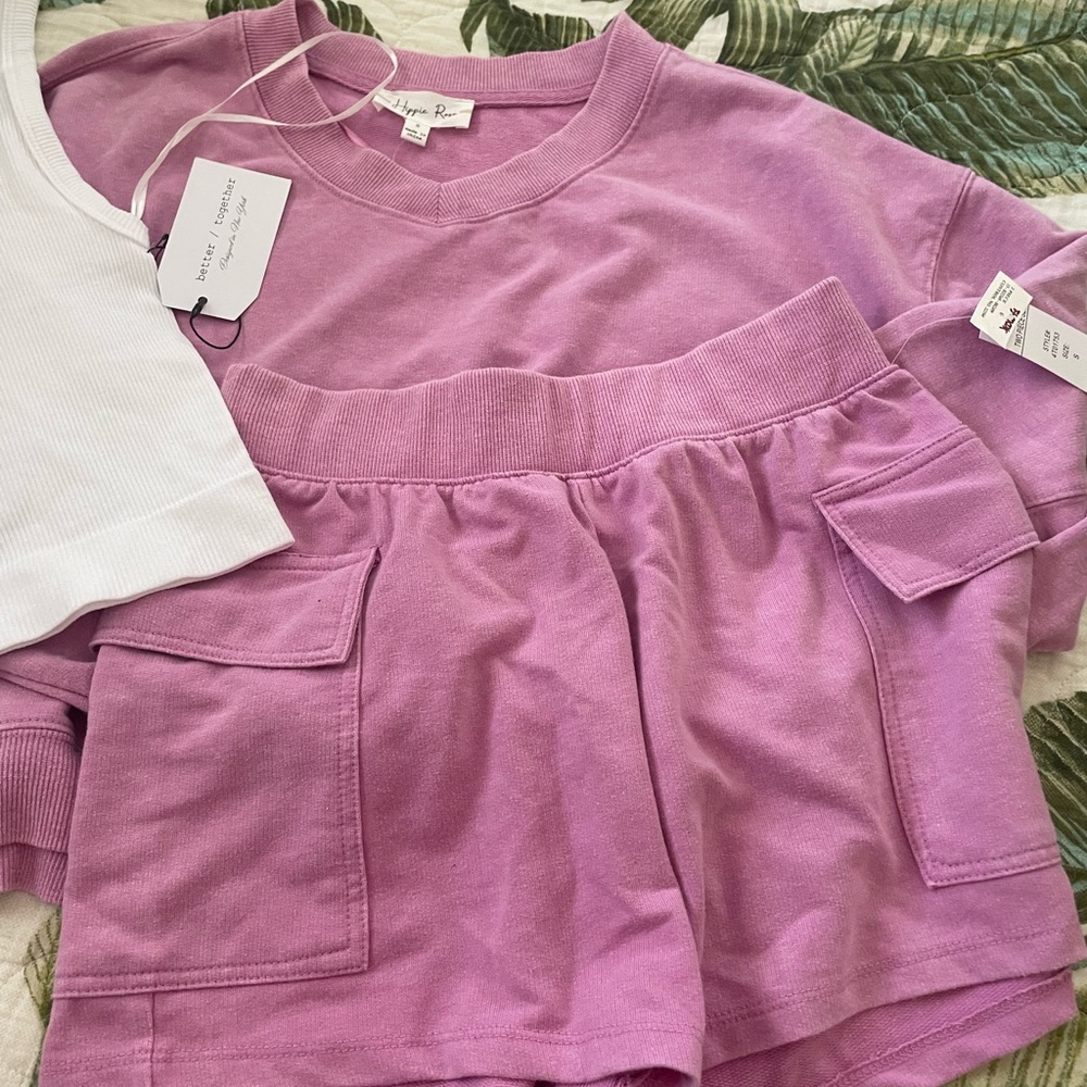 Hippie Rose Lavender sweatshirt Top and shirt set with white top
